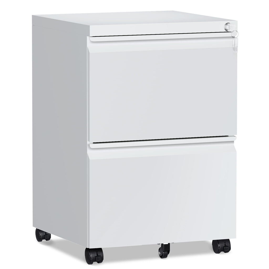 2 Drawer White Metal File Cabinet with Lock and Wheels S5097