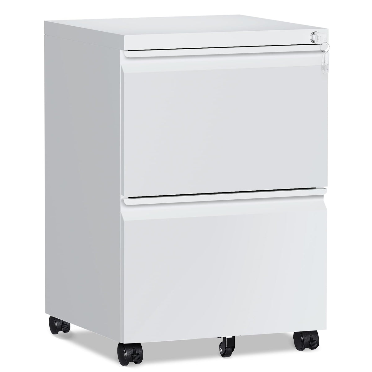 2 Drawer White Metal File Cabinet with Lock and Wheels S5097