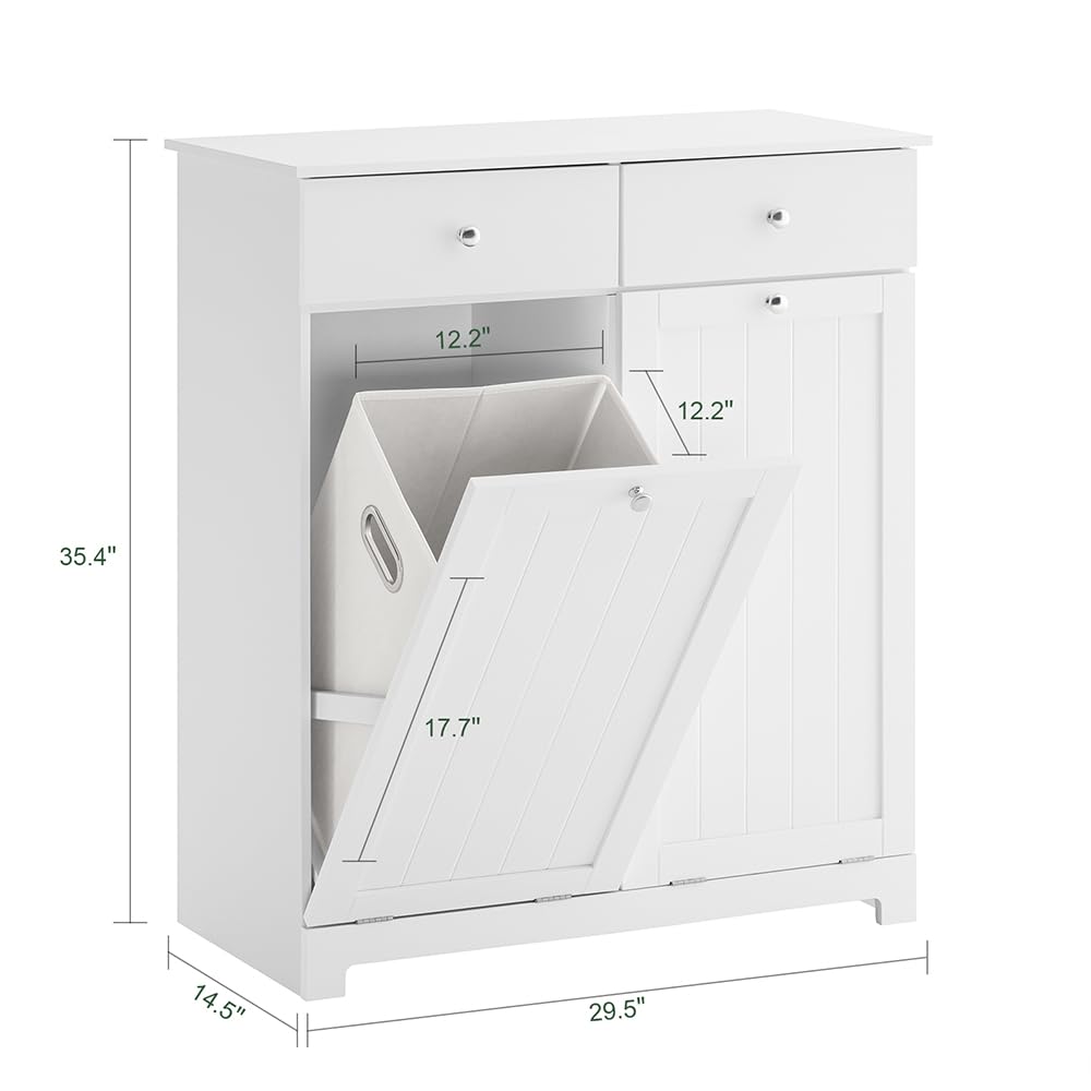 White Laundry Hamper Cabinet with 2 Baskets I337079