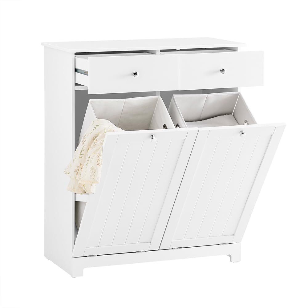 White Laundry Hamper Cabinet with 2 Baskets I337079
