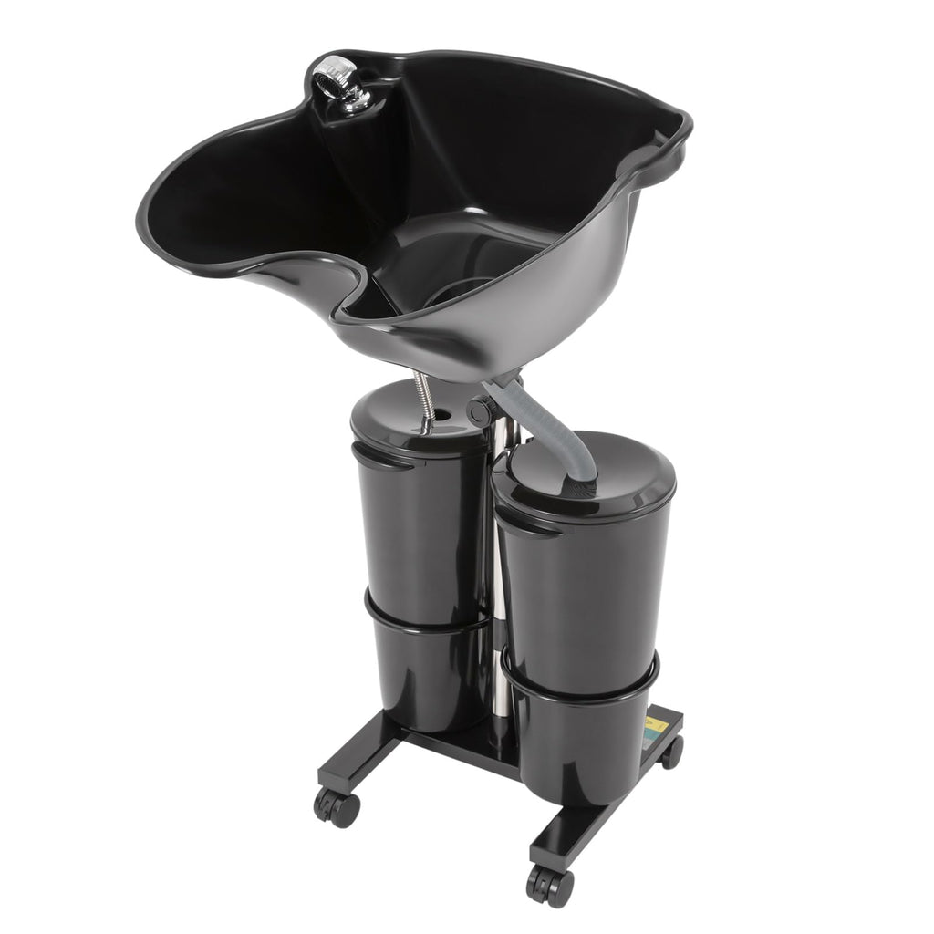 Portable Shampoo Bowl with Electric Pump, Adjustable Height, 2 Buckets, Black W625