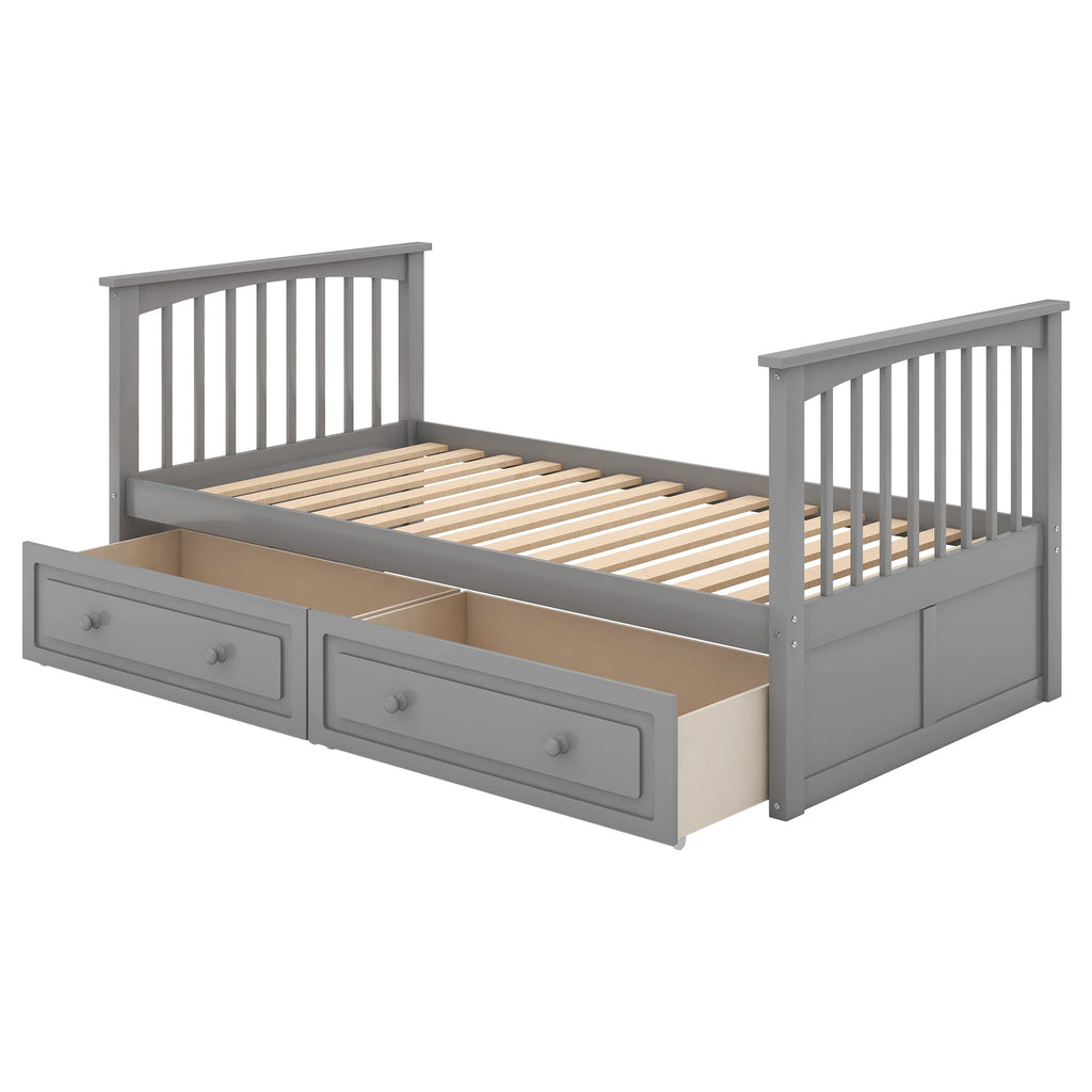 Grey Convertible Wood Twin-Over-Twin Bunk Bed with Storage Drawers and Ladder J65865