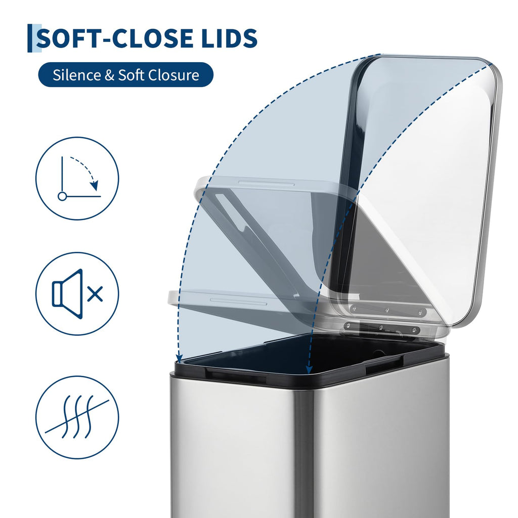 50L Slim Stainless Steel Step Trash Can with Soft-Close Lid G619532