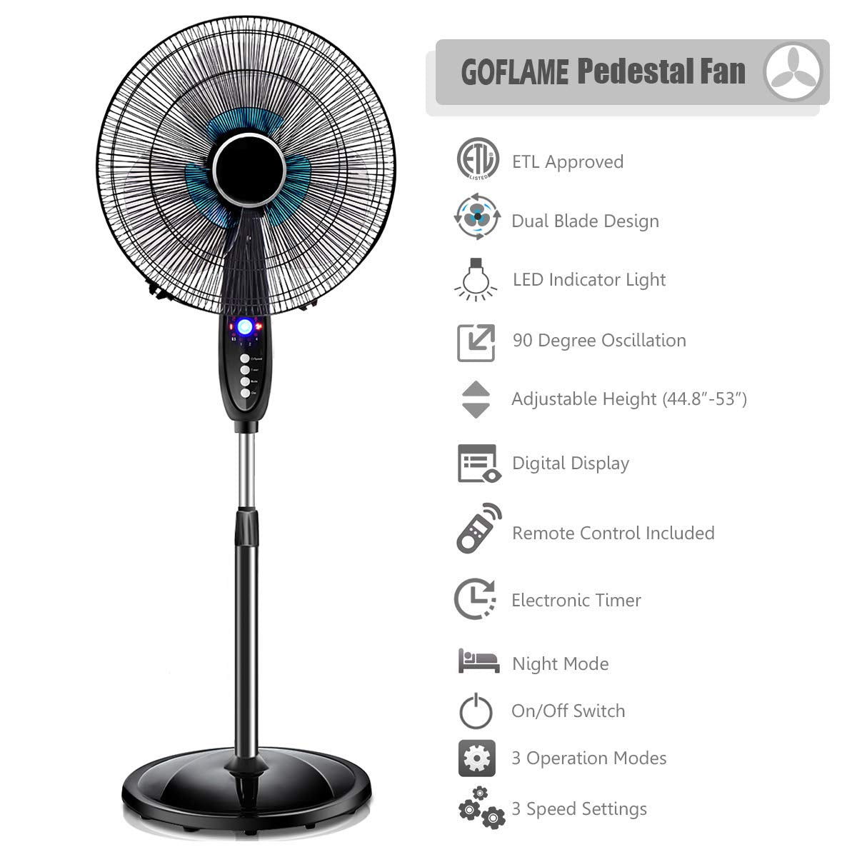 16" Oscillating Pedestal Fan with Remote Control H541889