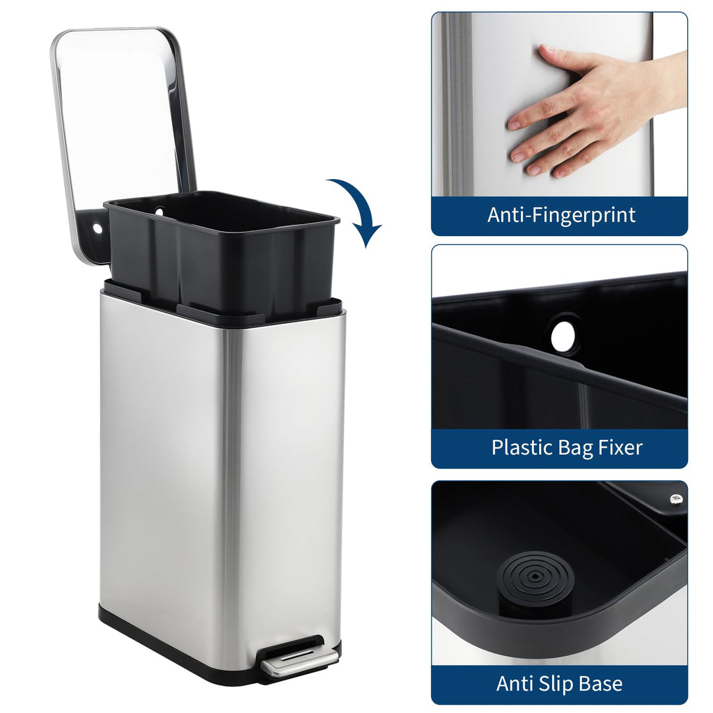 50L Slim Stainless Steel Step Trash Can with Soft-Close Lid G619532