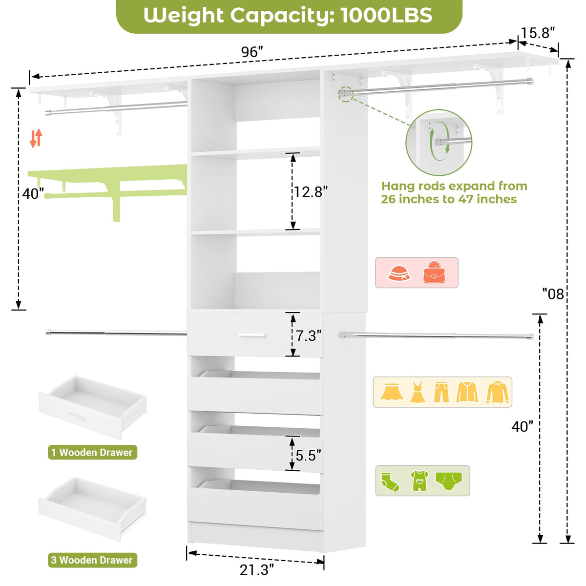 Wood Closet Organizer System with 4 Drawers J488709
