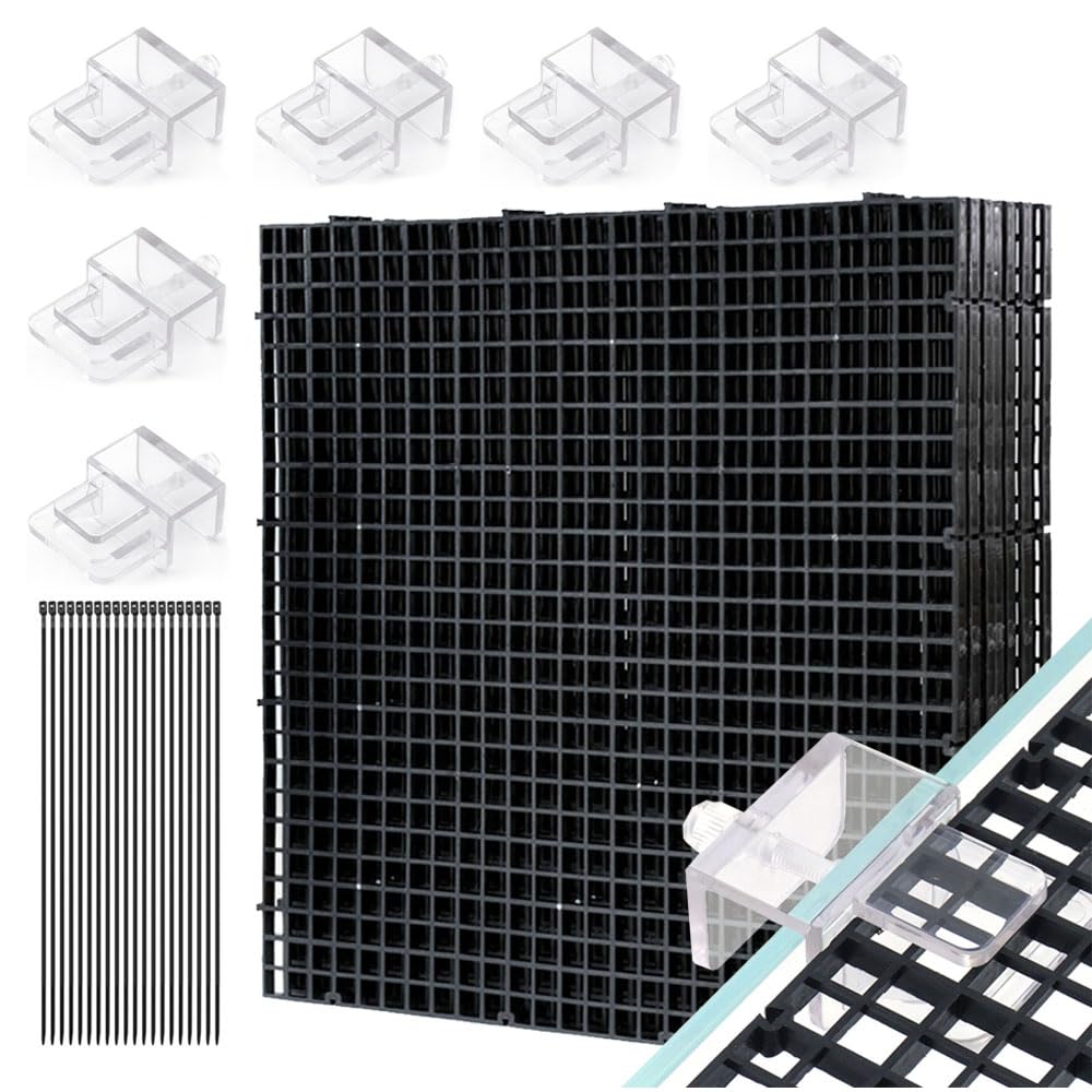 Fish Tank Anti-Jump Set, Aquarium Lid, 8 Pieces Plastic Grid with Brackets and Cable Ties V234
