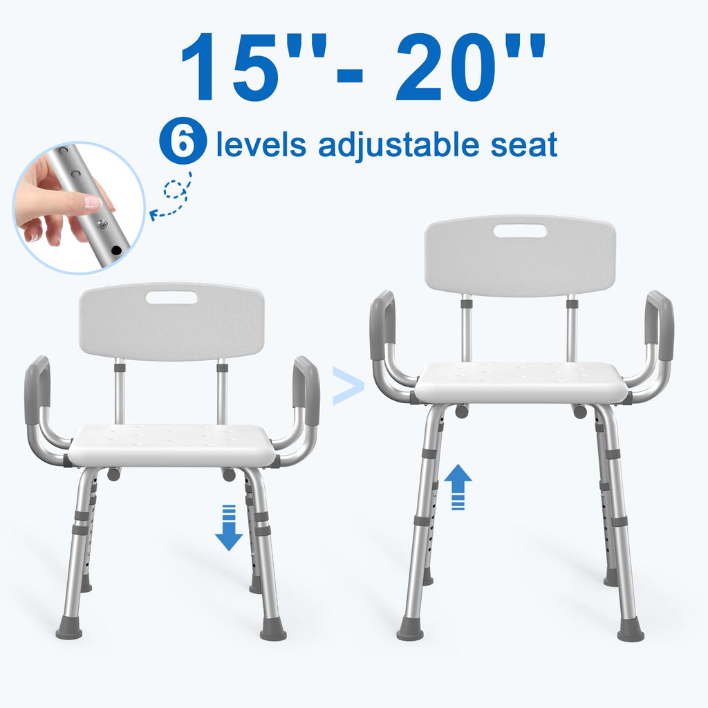 Shower Chair with Arms and Back and Bedside Commode with Padded Seat and Backrest U376