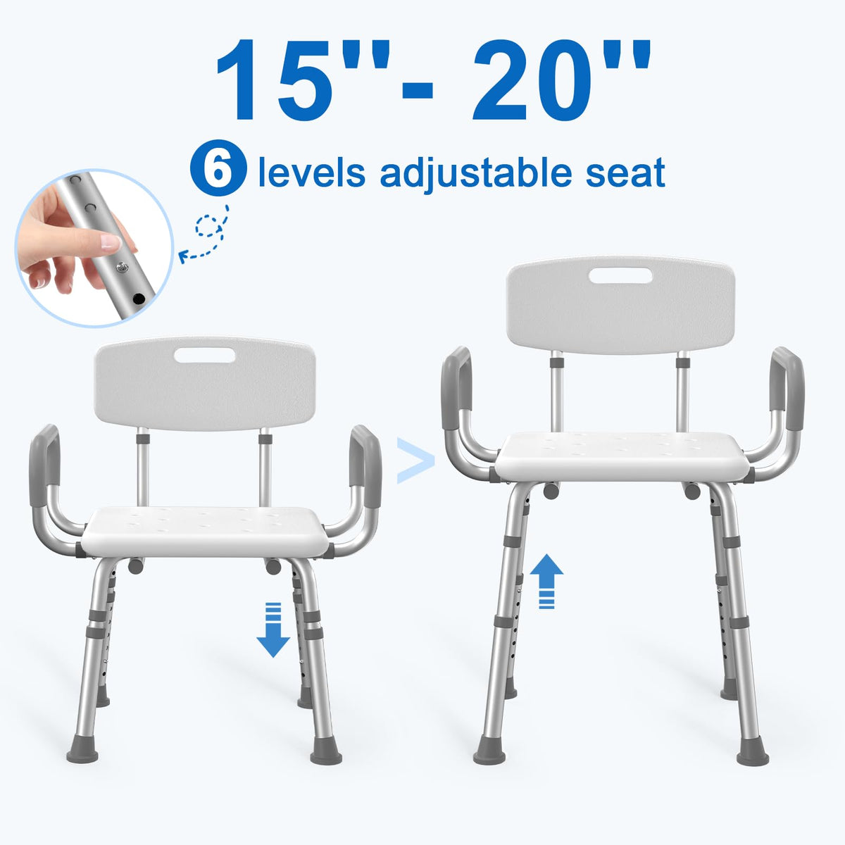 Shower Chair with Arms and Back and Bedside Commode with Padded Seat and Backrest U376