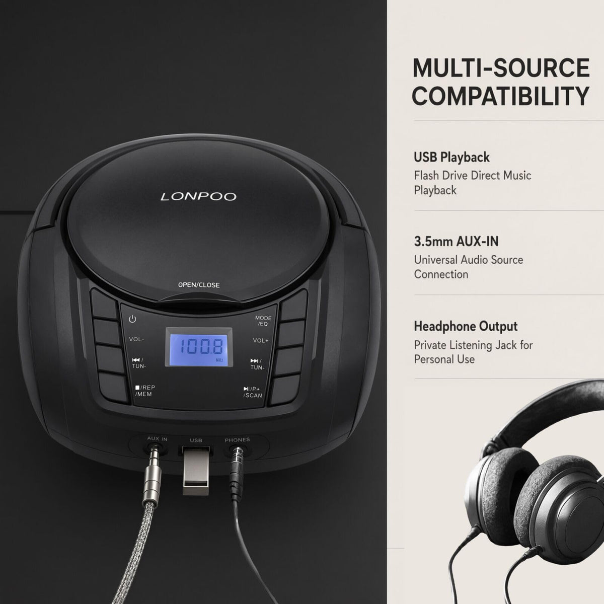 Portable CD Player Boombox with Speakers O336611