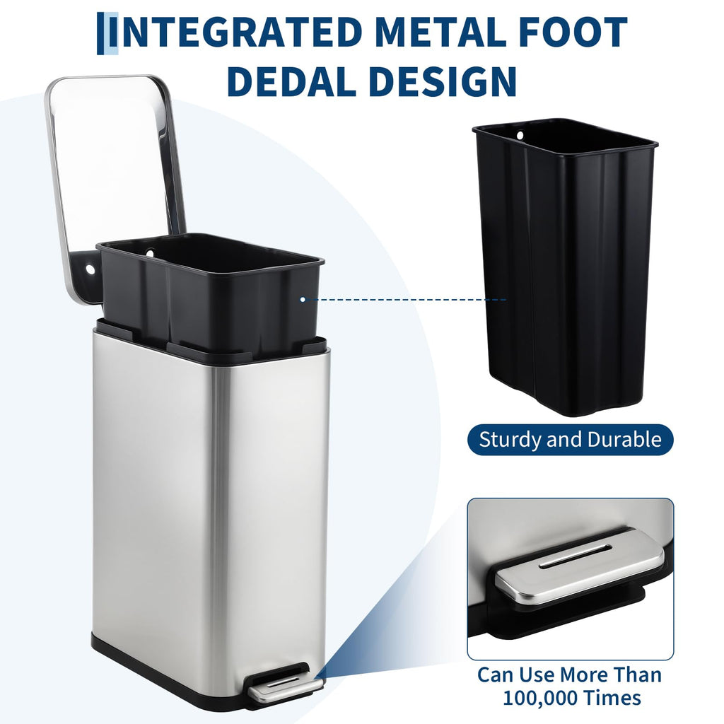 50L Slim Stainless Steel Step Trash Can with Soft-Close Lid G619532