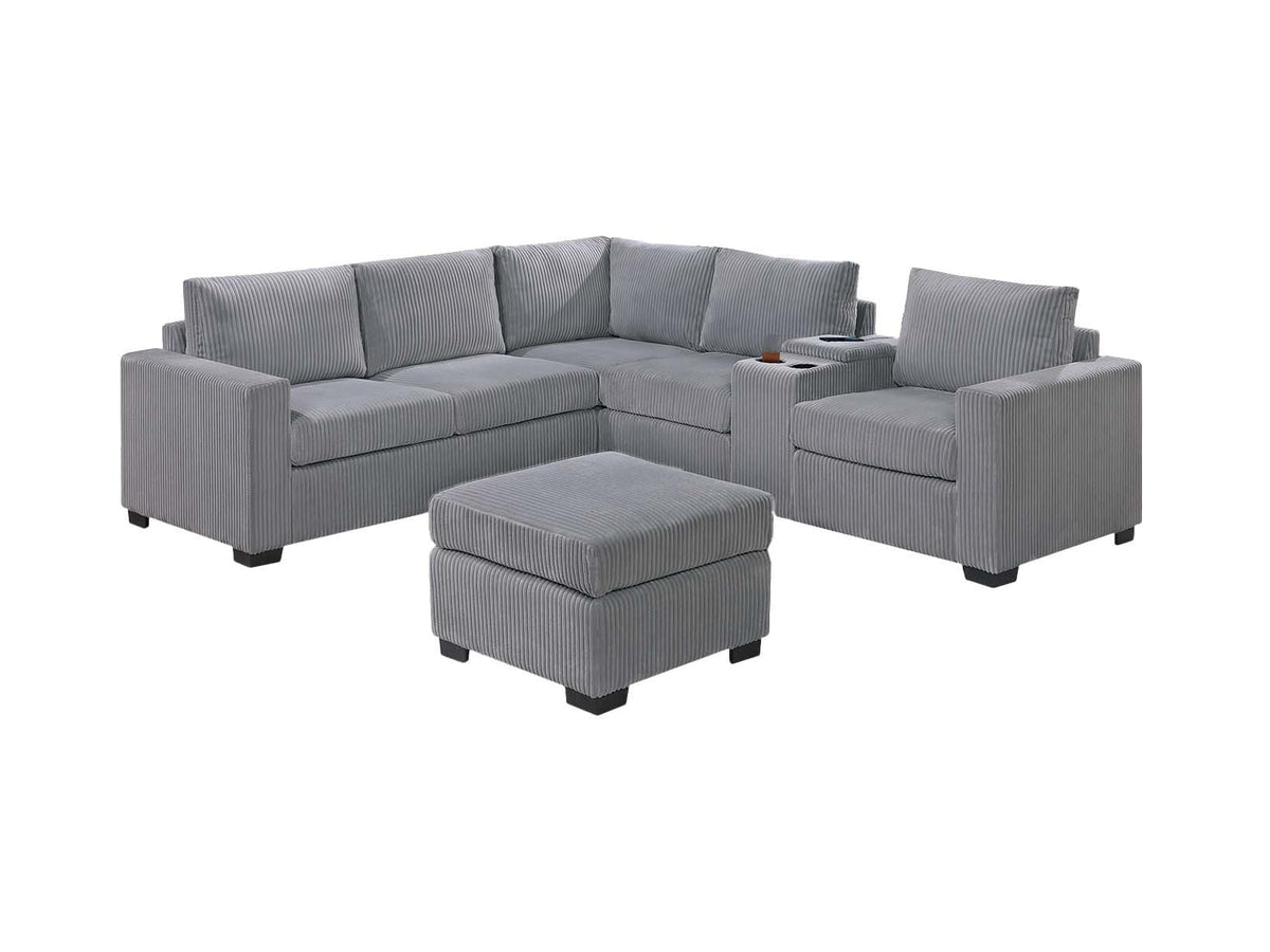 Light Gray Corduroy Upholstered Sectional Sofa Set E2574