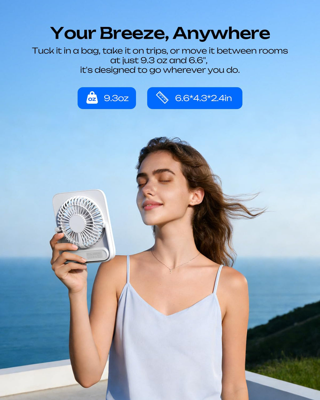 Portable Rechargeable Desk Fan 4000mAh 4-Speed 6.5 Inch White M692277