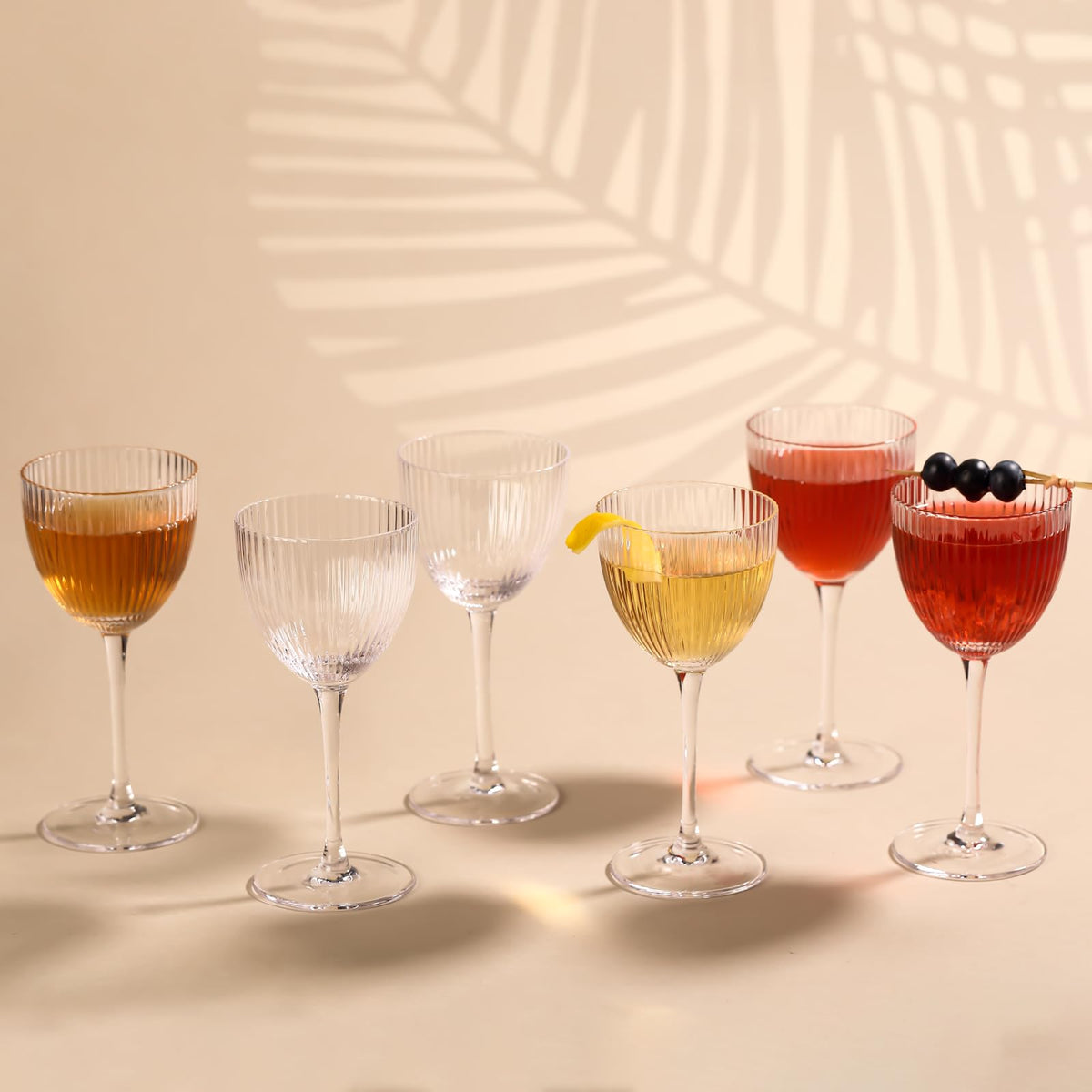 Set of 6 5 oz Lead-Free Crystal Ribbed Martini Glasses A149577