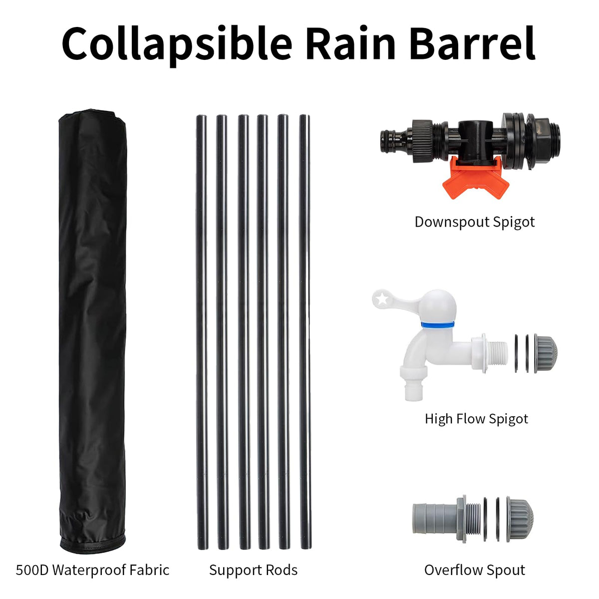 Collapsible 50 Gallon Rain Barrel with Spigot J108