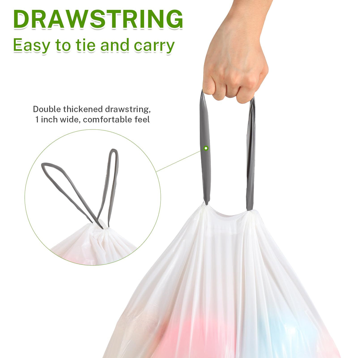10 Gallon White 1 Mil Drawstring Trash Bags 75 Count P349