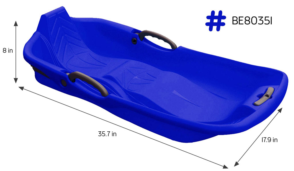 Blue Plastic Toboggan Snow Sled with Brake & Handle Cord R916747