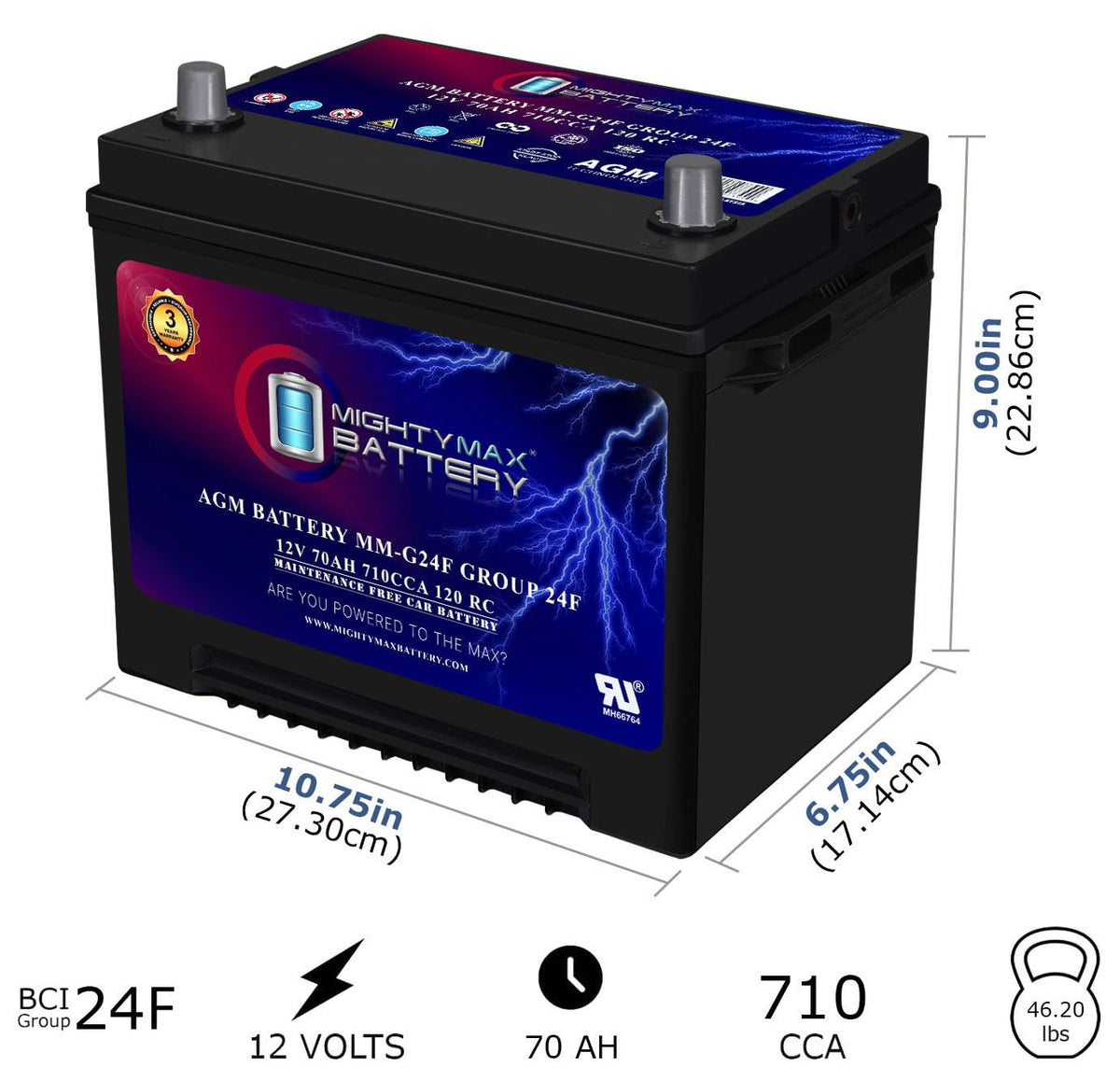 12V 70Ah AGM Replacement Battery C698