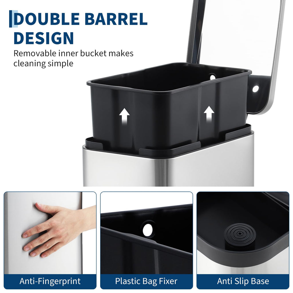 50L Slim Stainless Steel Step Trash Can with Soft-Close Lid G619532