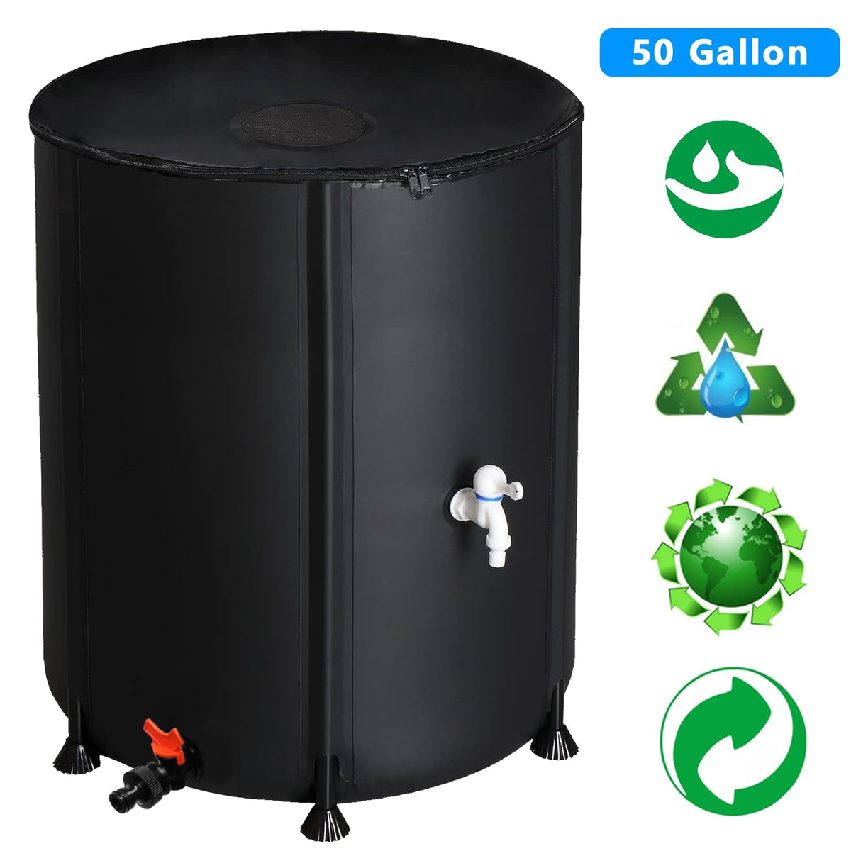 Collapsible 50 Gallon Rain Barrel with Spigot J108