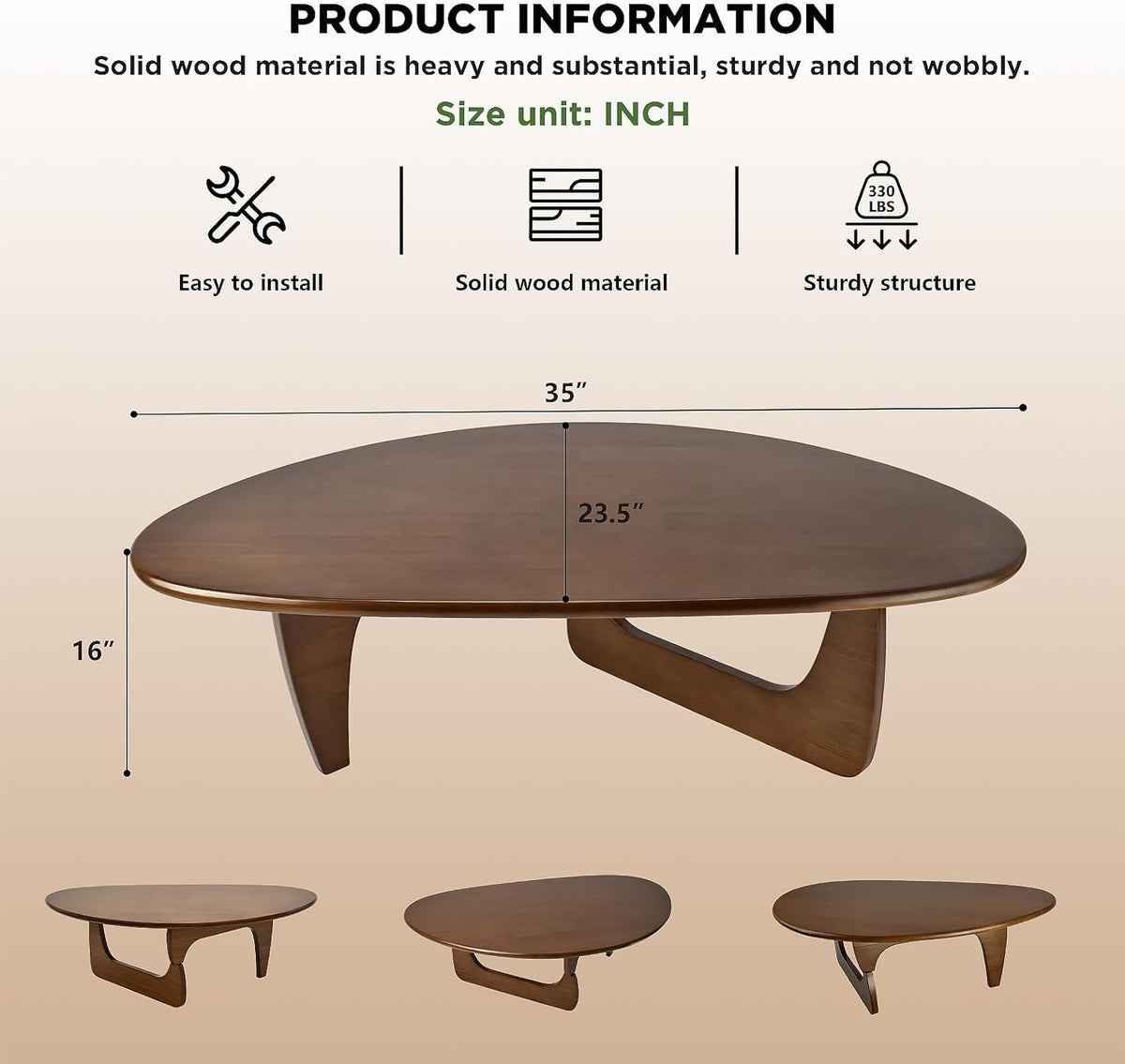 Solid Wood Oval Coffee Table 35"Lx24"Wx16"H T619