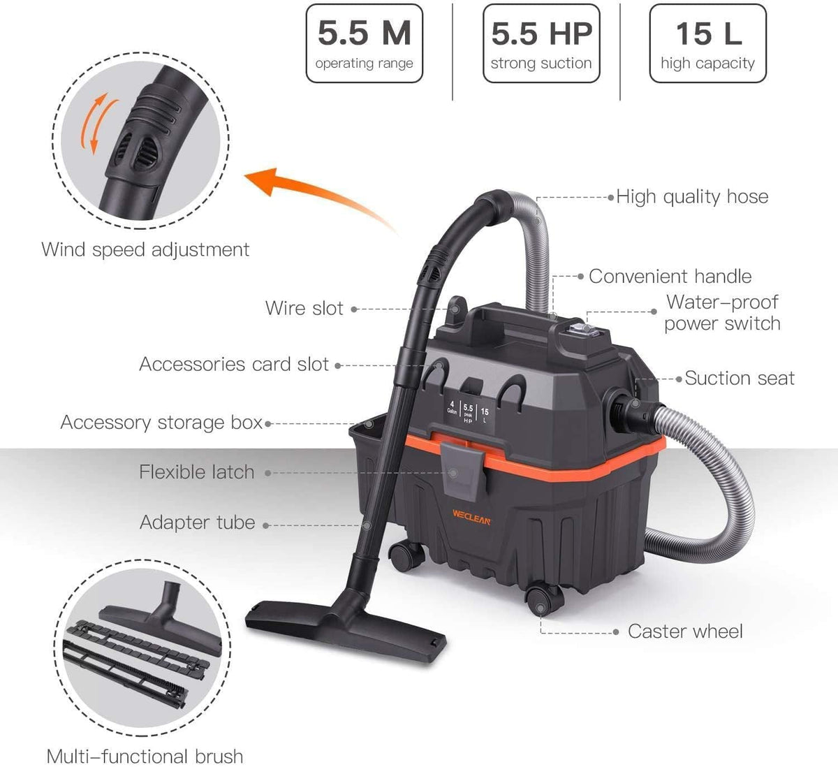 4 Gallon 5.5 Peak HP Wet Dry Vacuum Cleaner with Blower Function D32627