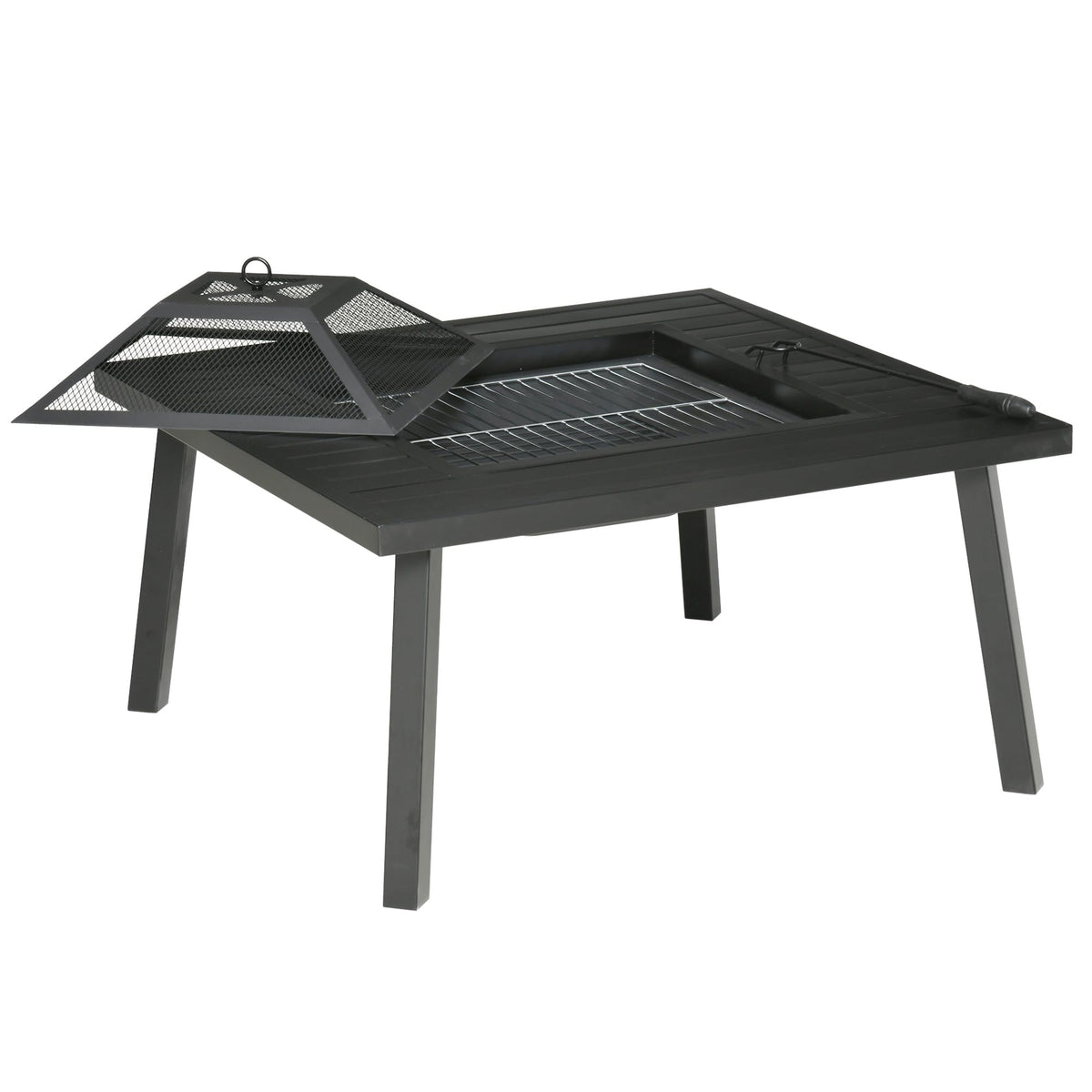 34" Fire Pit with Grill Spark Screen Poker Cover Black V273302