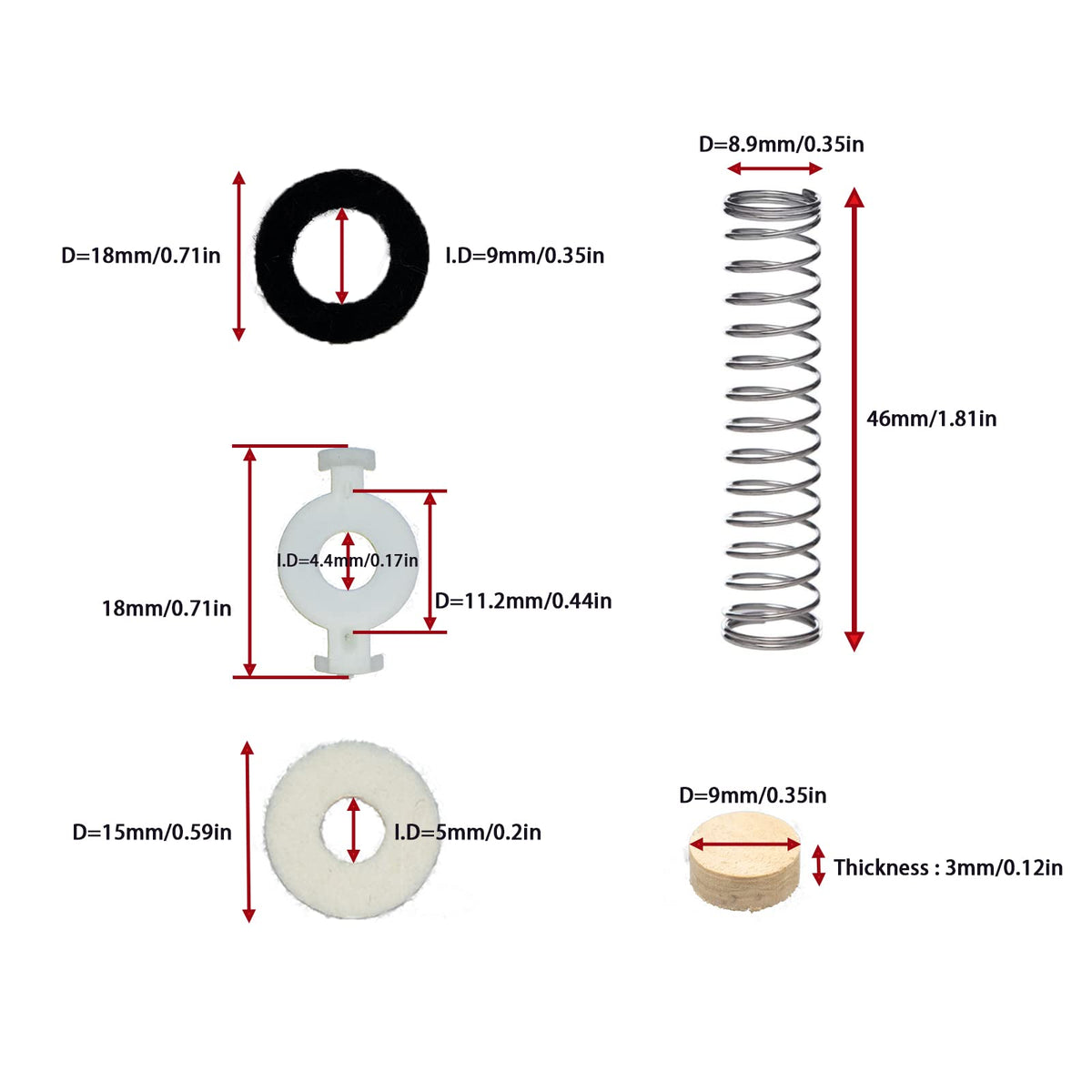 Trumpet Repair Kit with Valve Springs Felt Washers Water Key Corks J91109