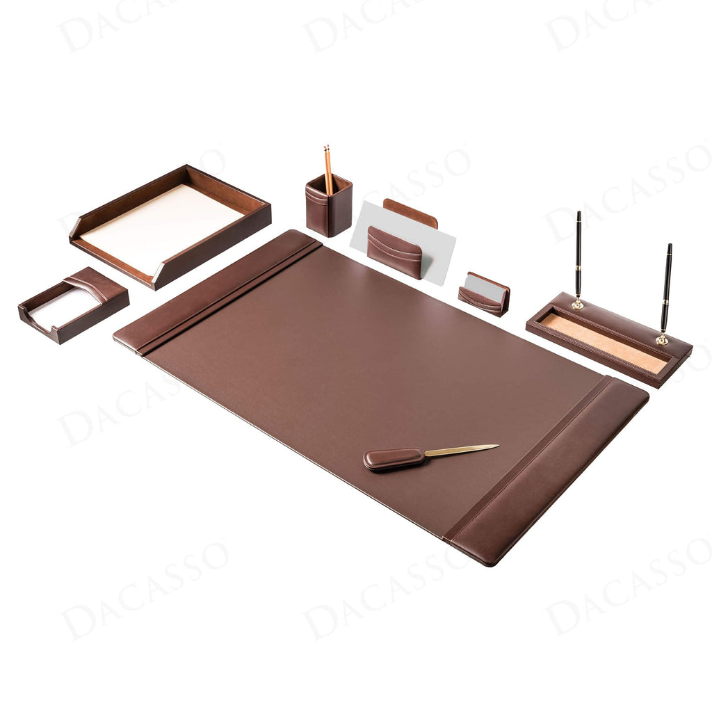 Chocolate Brown Leather 8 Piece Desk Set W81272