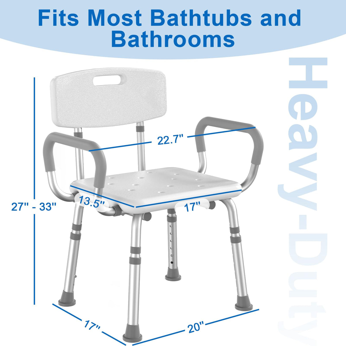 Shower Chair with Arms and Back and Bedside Commode with Padded Seat and Backrest U376