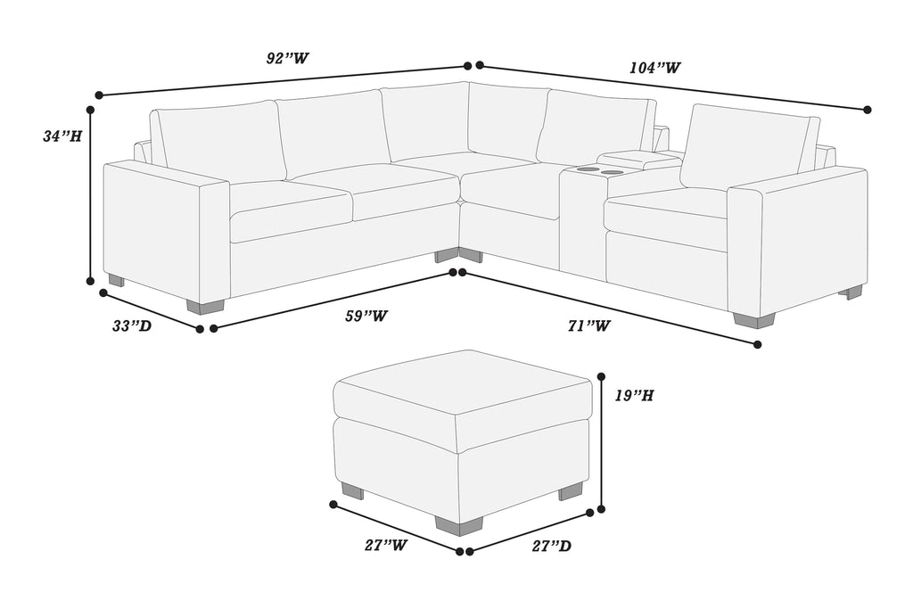 Light Gray Corduroy Upholstered Sectional Sofa Set E2574