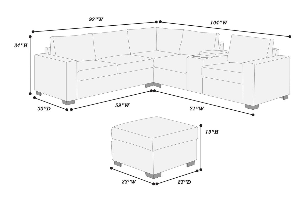 Light Gray Corduroy Upholstered Sectional Sofa Set E2574
