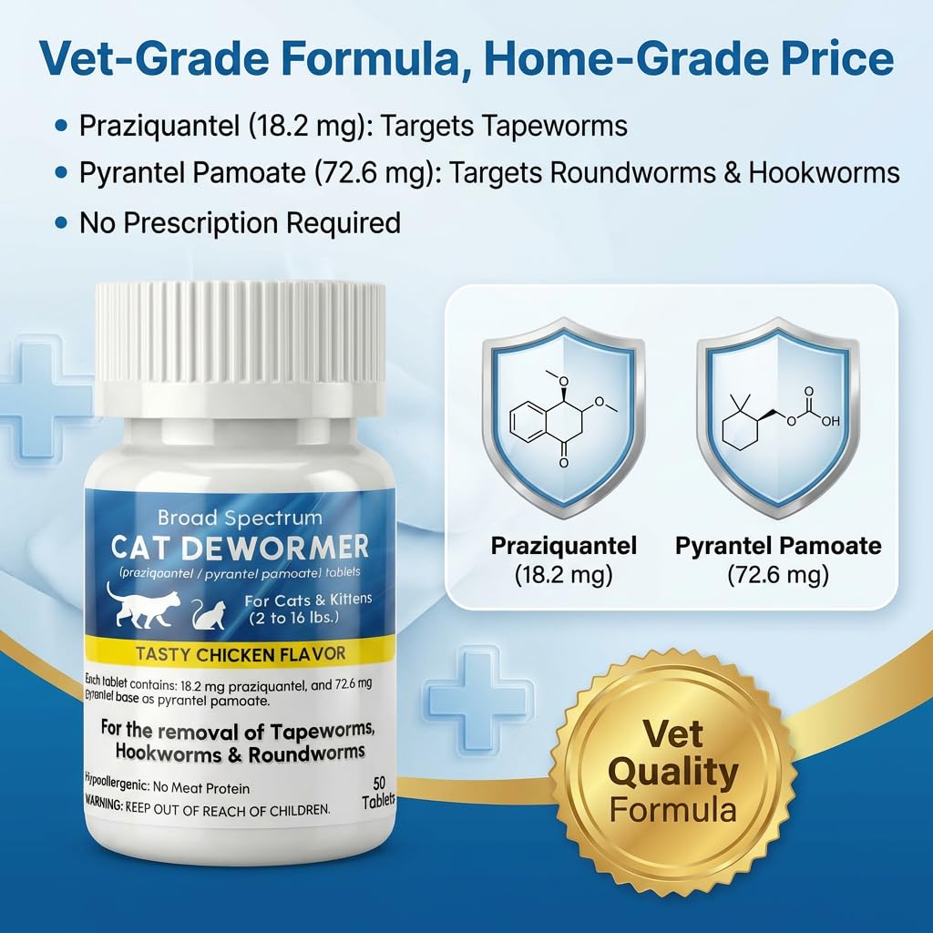 Praziquantel and Pyrantel Pamoate Dewormer Tablets 50 Tablets X3956