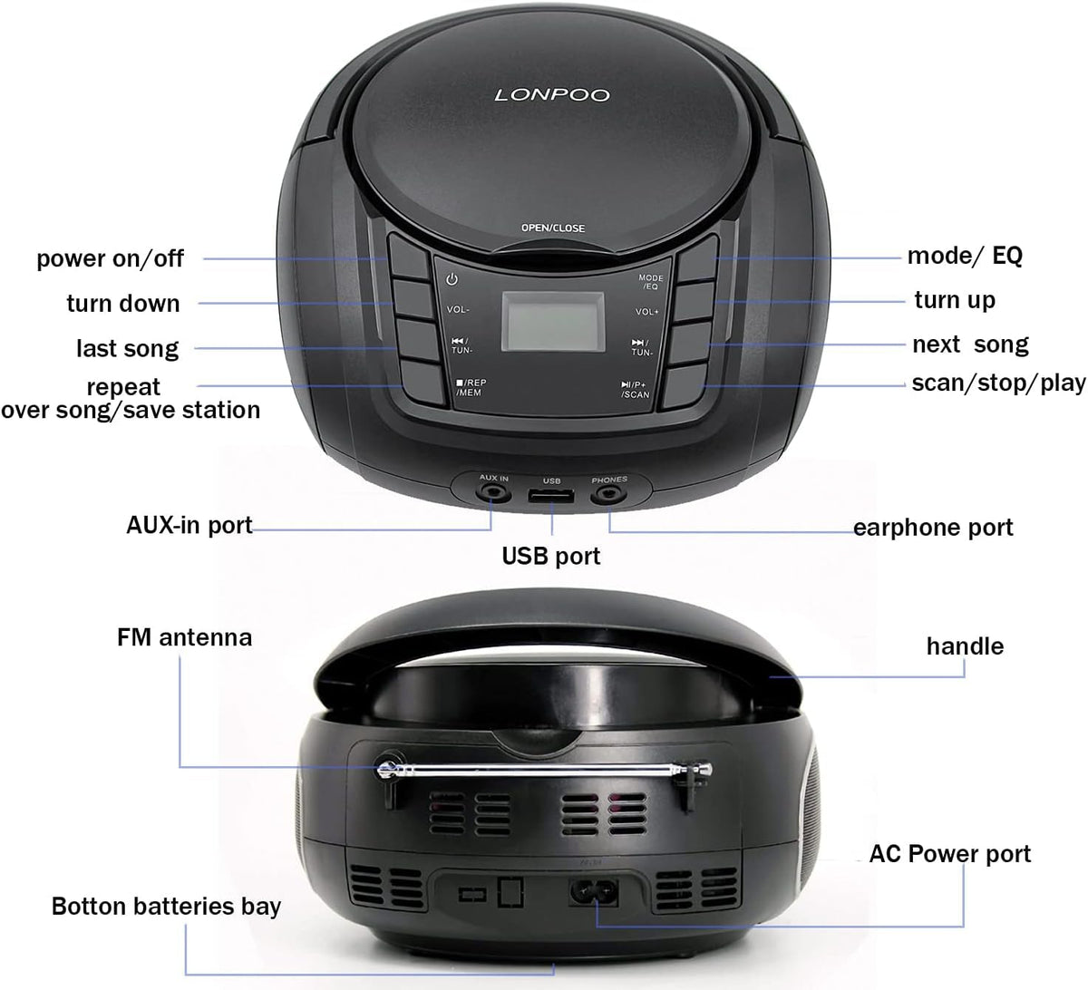 Portable CD Player Boombox with Speakers O336611