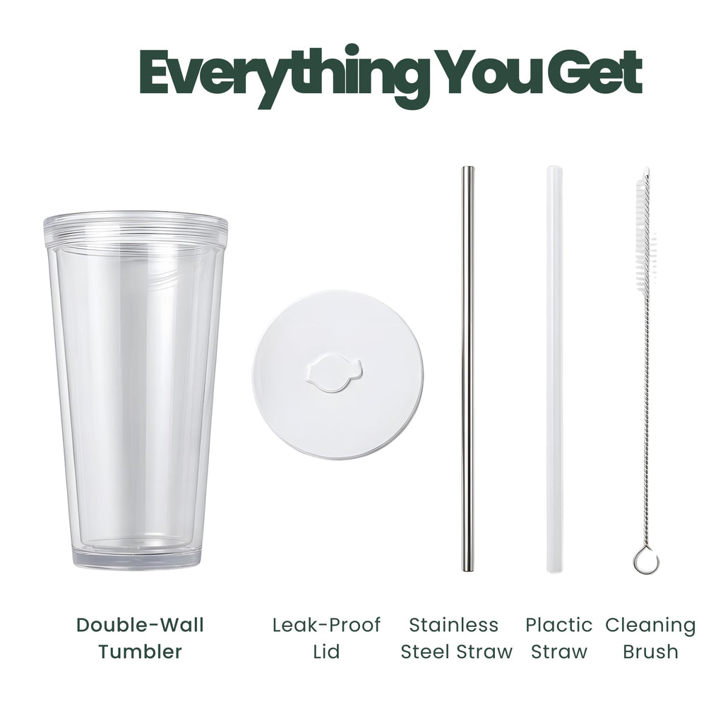 24 oz BPA-Free Double-Wall Insulated Plastic Tumbler with Lid and Straw D555