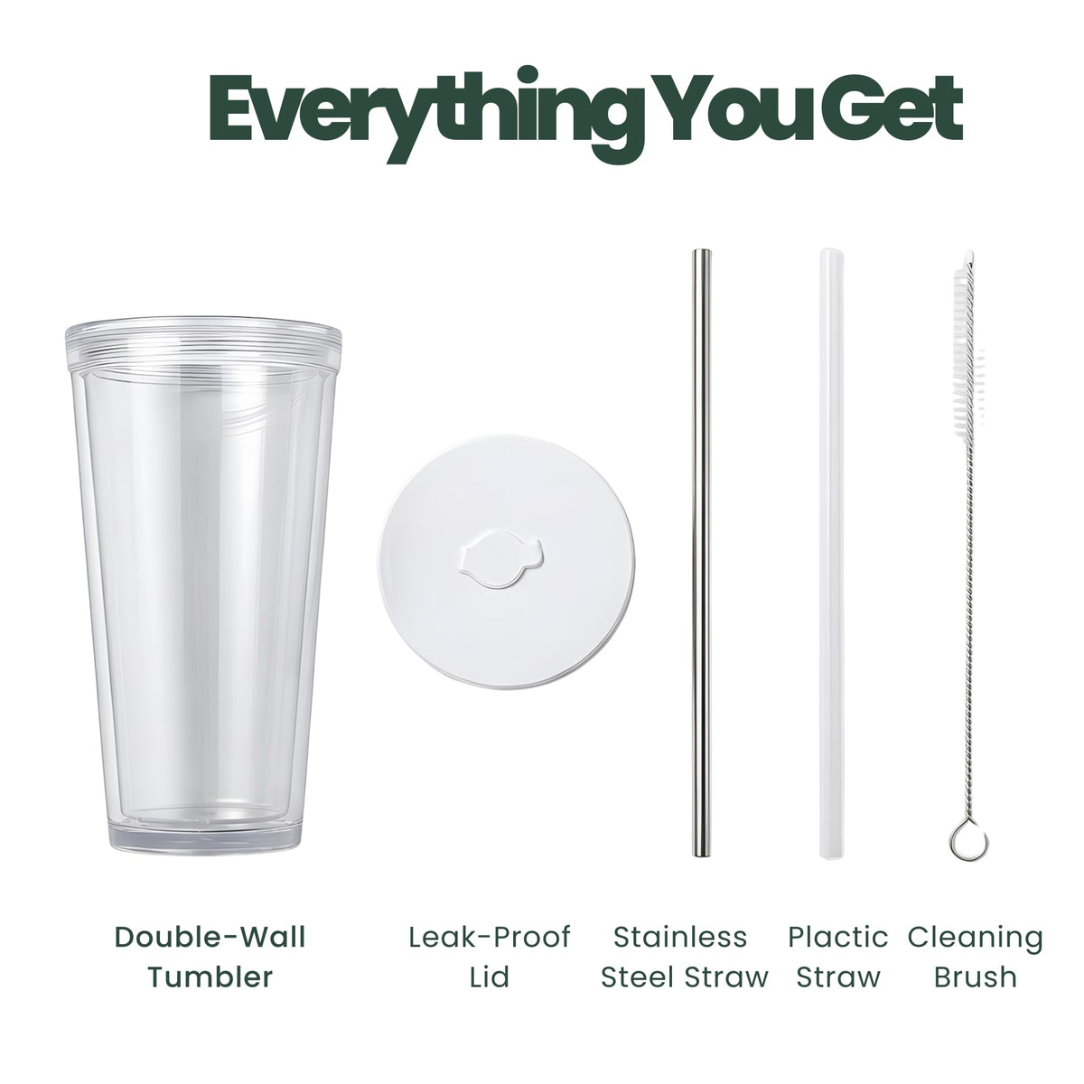 24 oz BPA-Free Double-Wall Insulated Plastic Tumbler with Lid and Straw D555