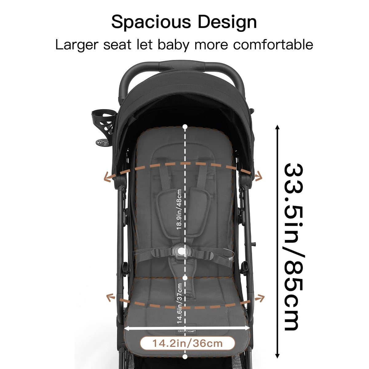 Black Lightweight Fold Baby Stroller with Canopy and Cup Holder M17426