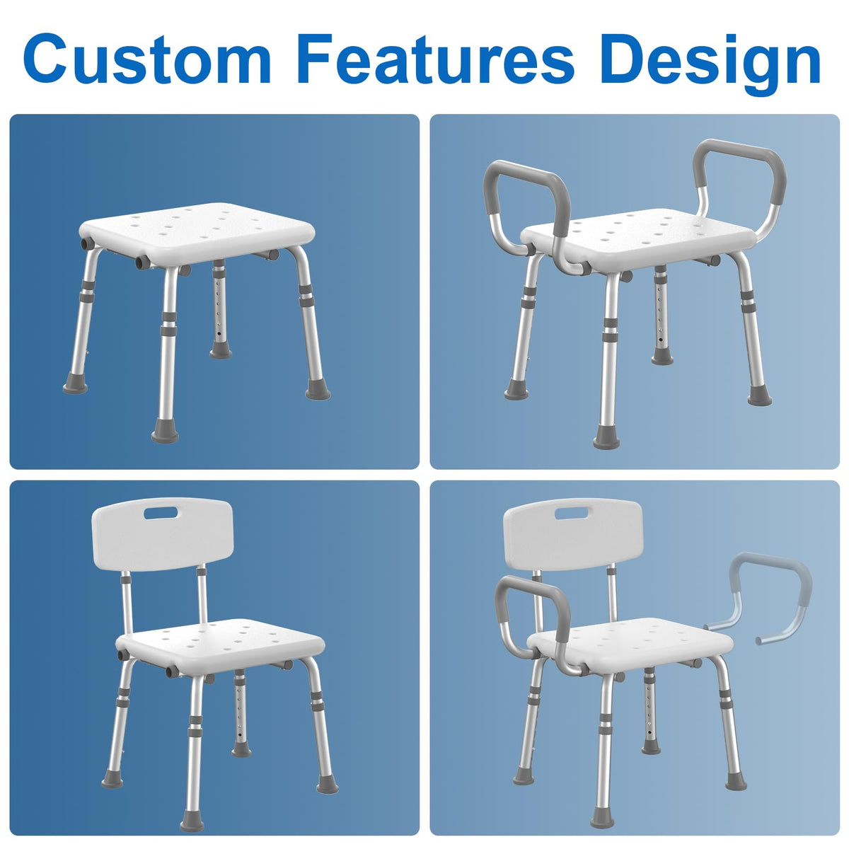 Shower Chair with Arms and Back and Bedside Commode with Padded Seat and Backrest U376