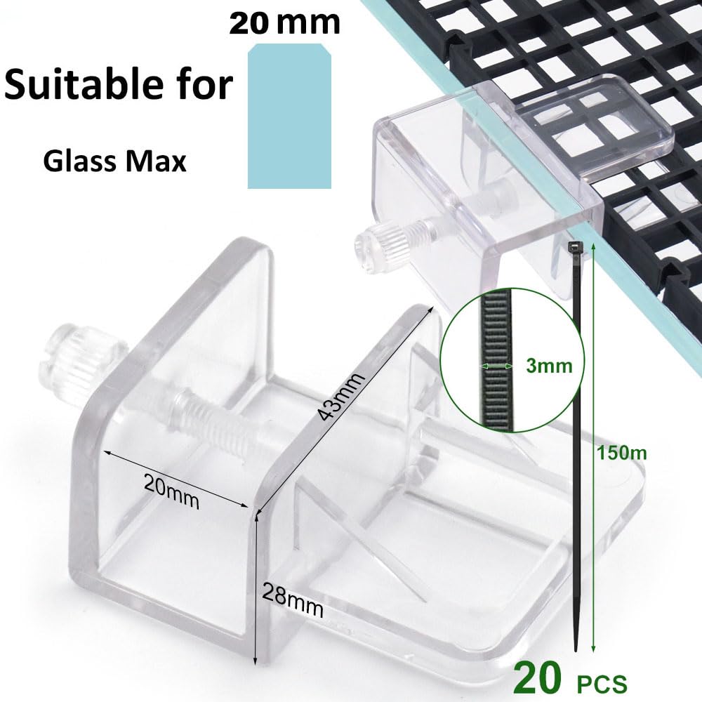 Fish Tank Anti-Jump Set, Aquarium Lid, 8 Pieces Plastic Grid with Brackets and Cable Ties V234
