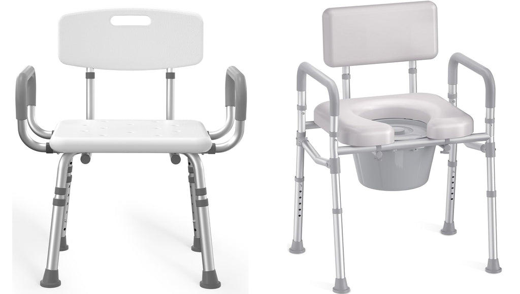 Shower Chair with Arms and Back and Bedside Commode with Padded Seat and Backrest U376