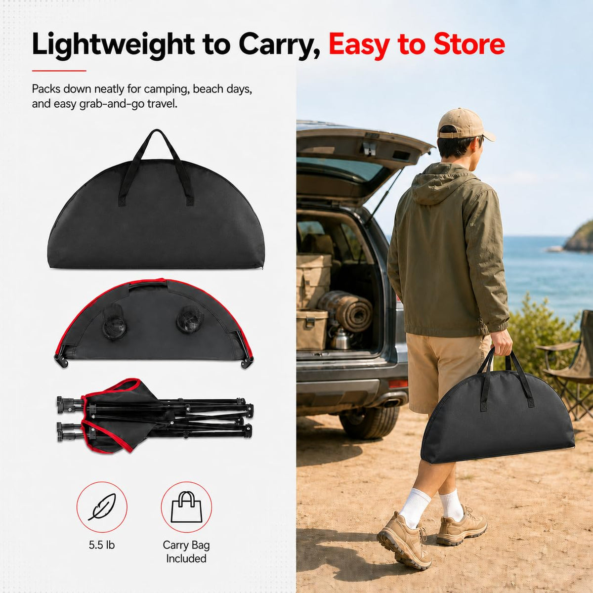 Portable Folding Camping Table with 4 Cup Holders & Carry Bag C958