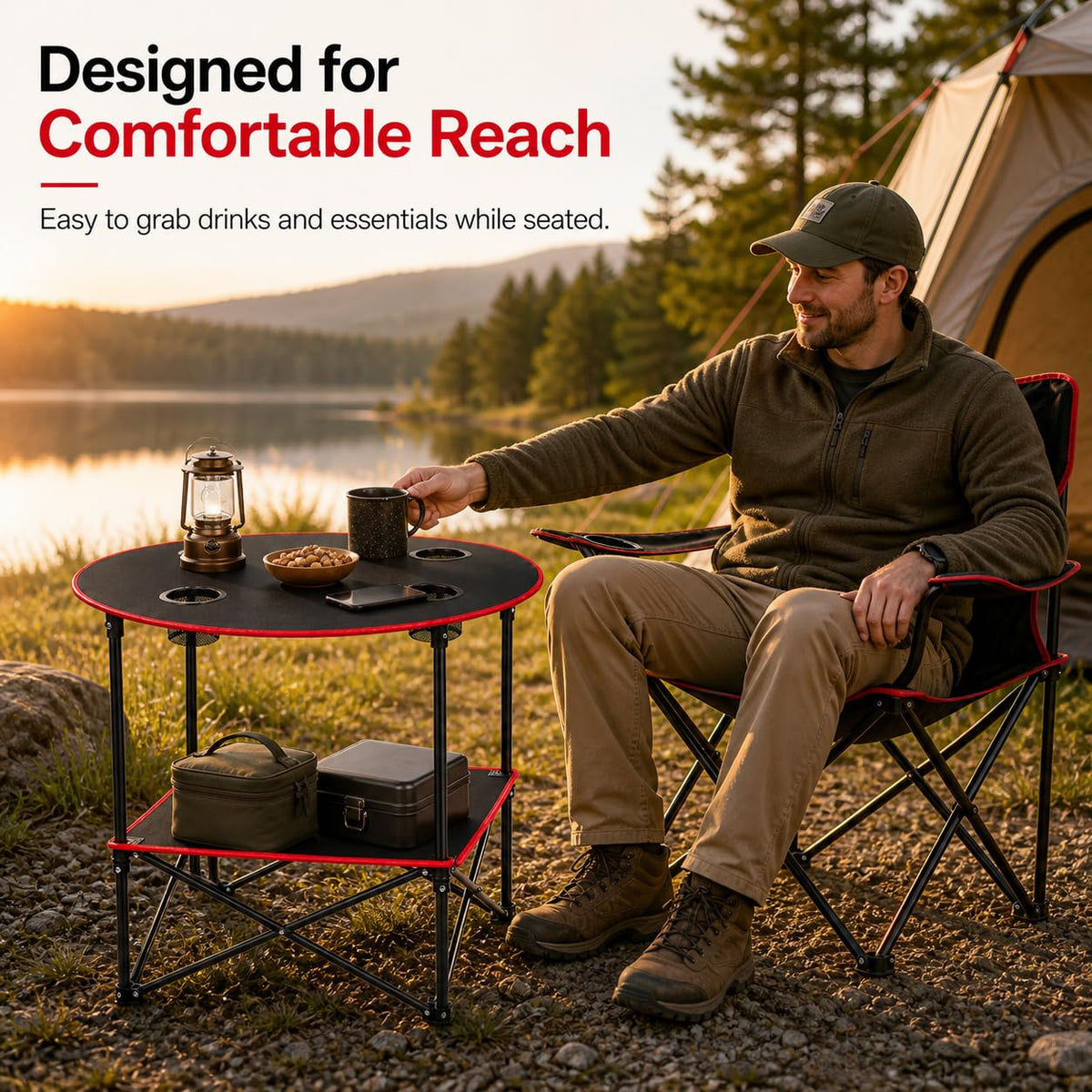 Portable Folding Camping Table with 4 Cup Holders & Carry Bag C958