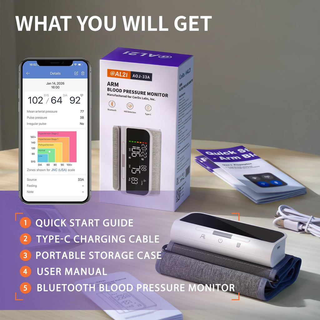 Bluetooth Blood Pressure Monitor Upper Arm Rechargeable Automatic Digital Cuff J76100