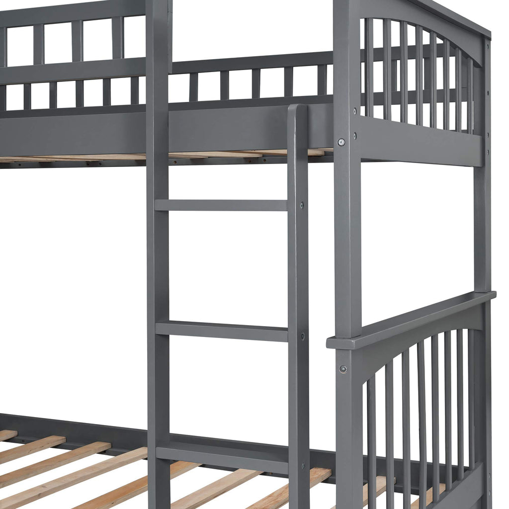 Grey Convertible Wood Twin-Over-Twin Bunk Bed with Storage Drawers and Ladder J65865
