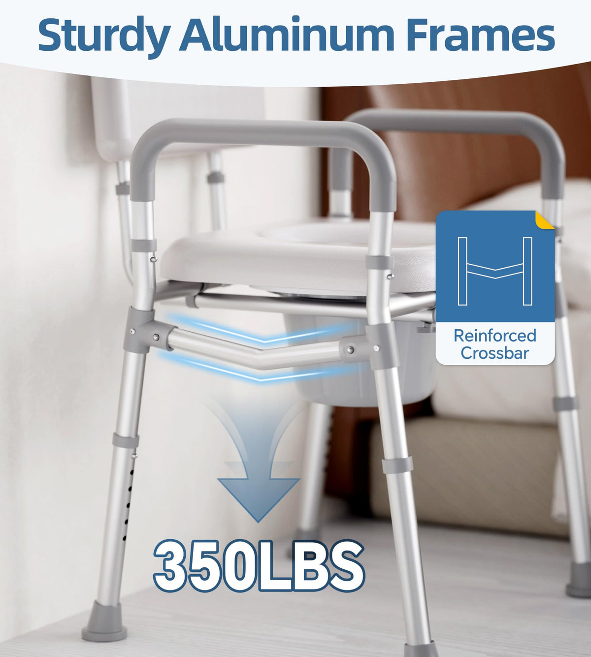 Shower Chair with Arms and Back and Bedside Commode with Padded Seat and Backrest U376