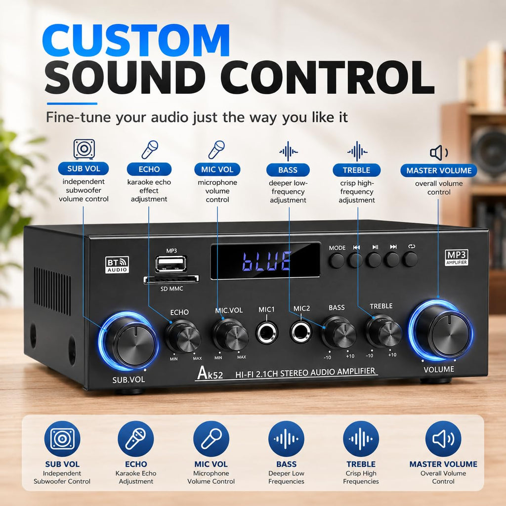 Bluetooth 5.0 2.1 Channel 400W Stereo Amplifier D134