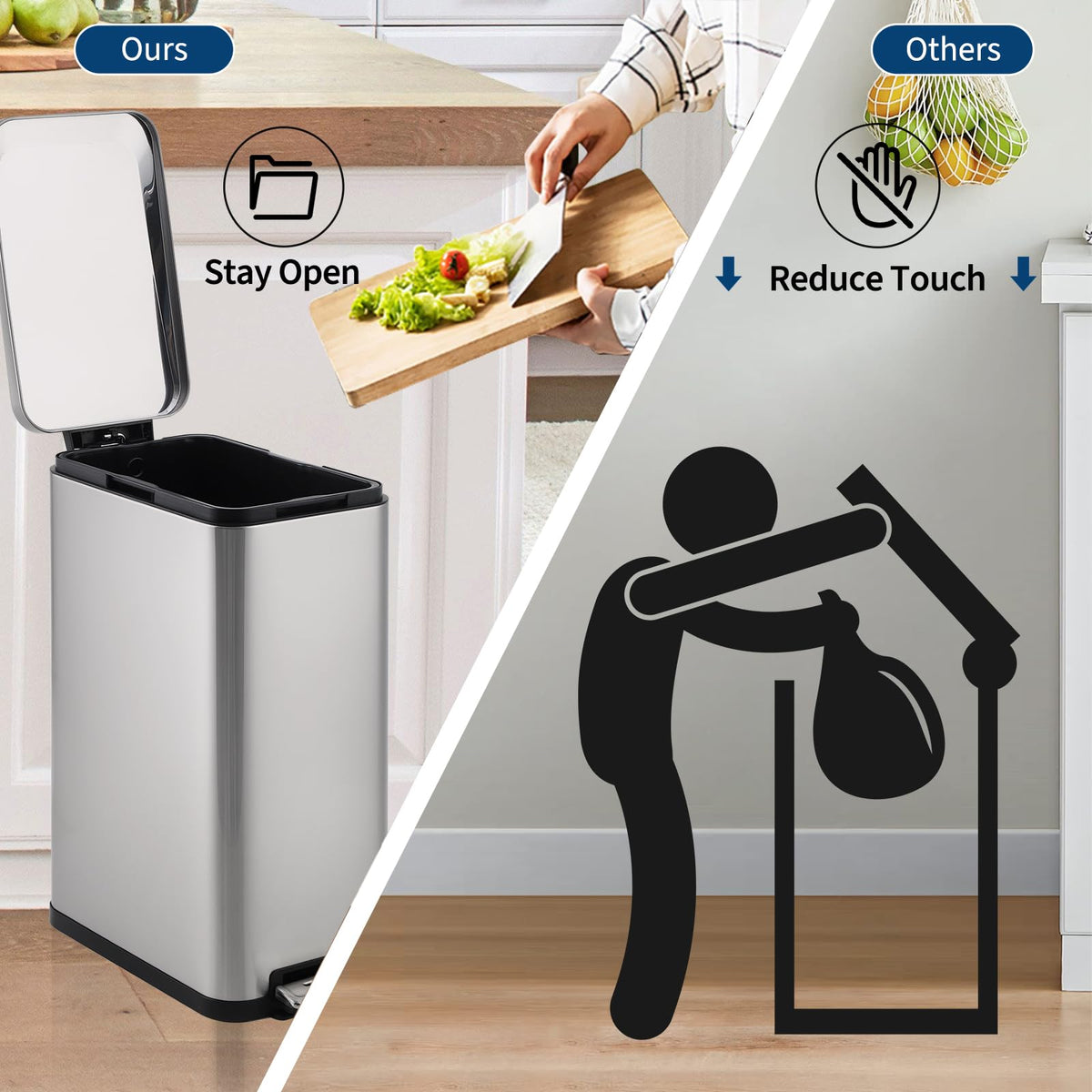 50L Slim Stainless Steel Step Trash Can with Soft-Close Lid G619532