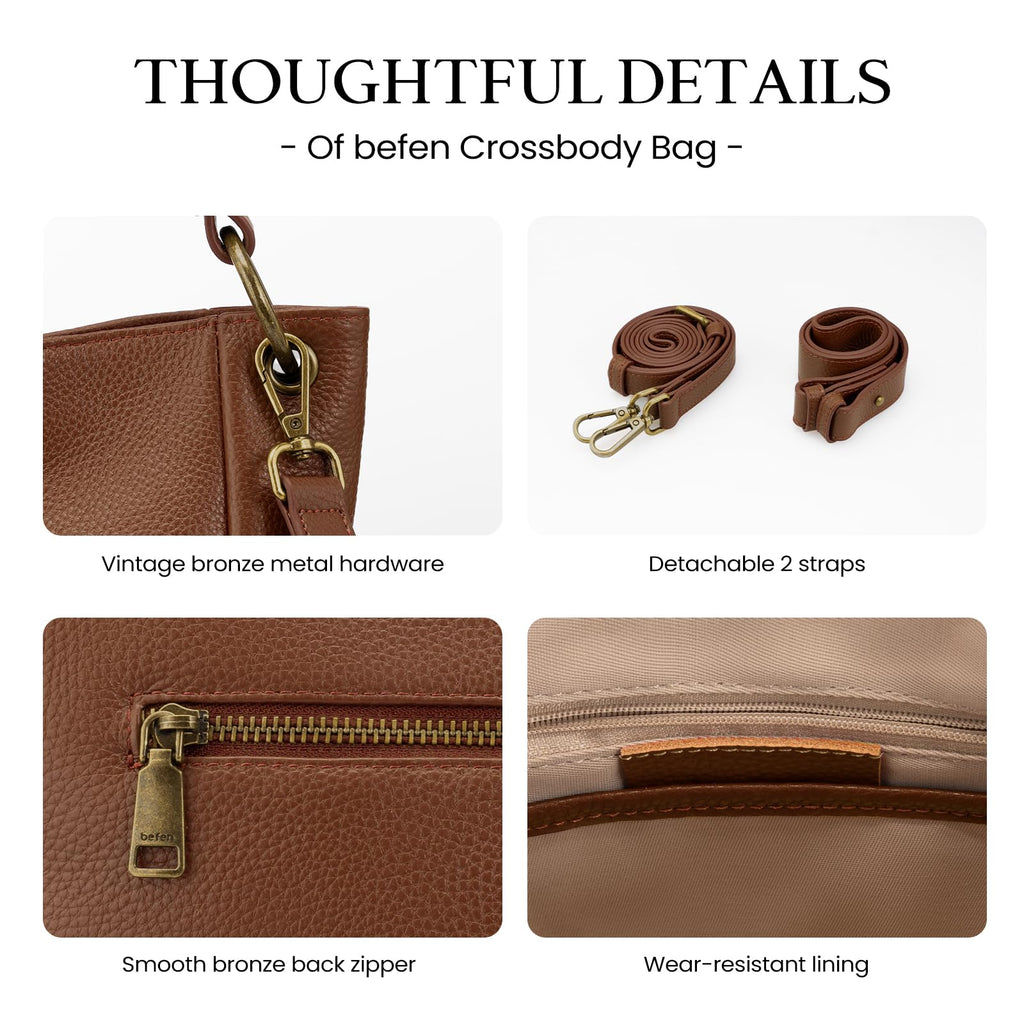 Genuine Leather Hobo Crossbody Bags with 2 Detachable Straps N590