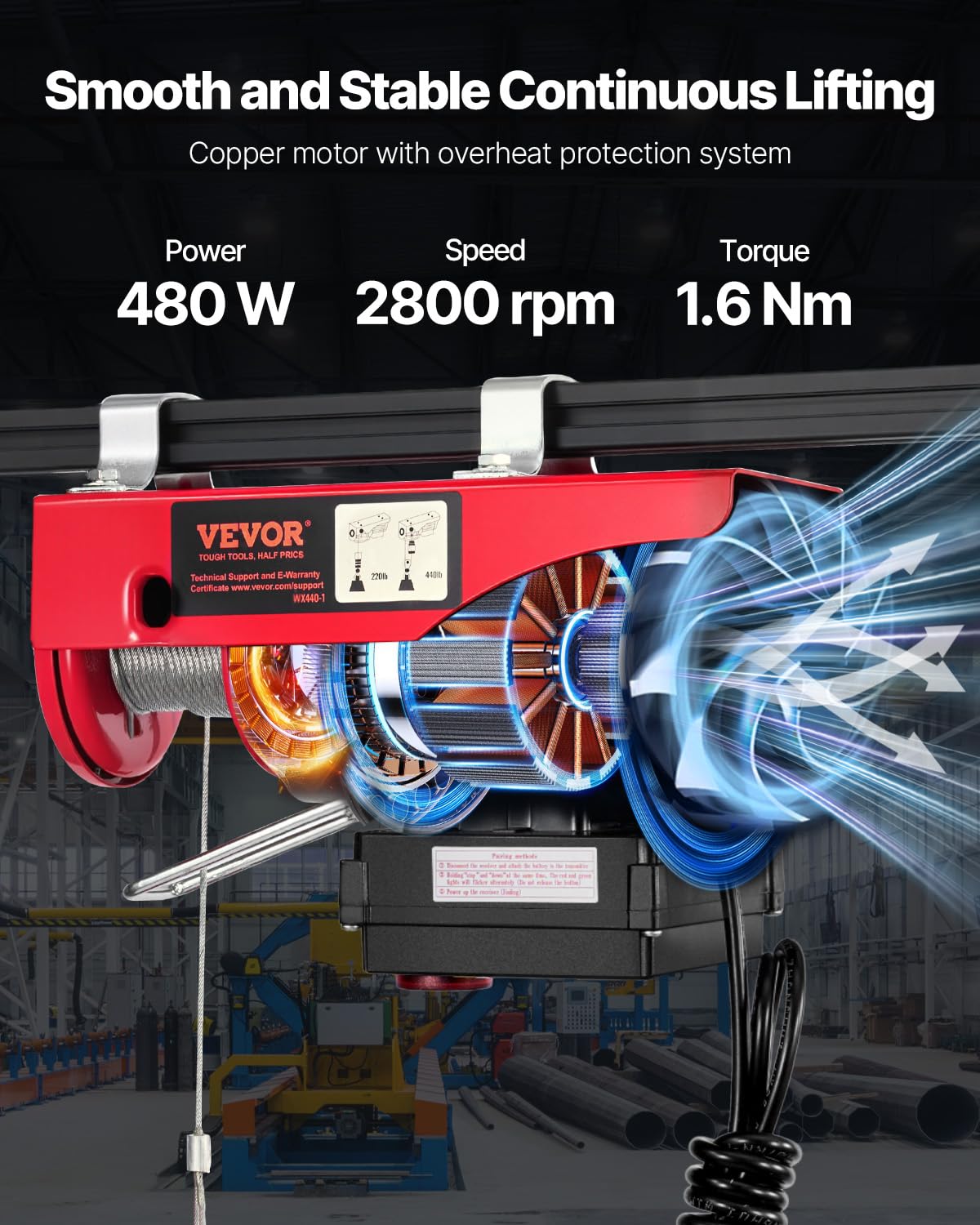 110v 440lbs Electric Hoist with Wireless Remote Control P103