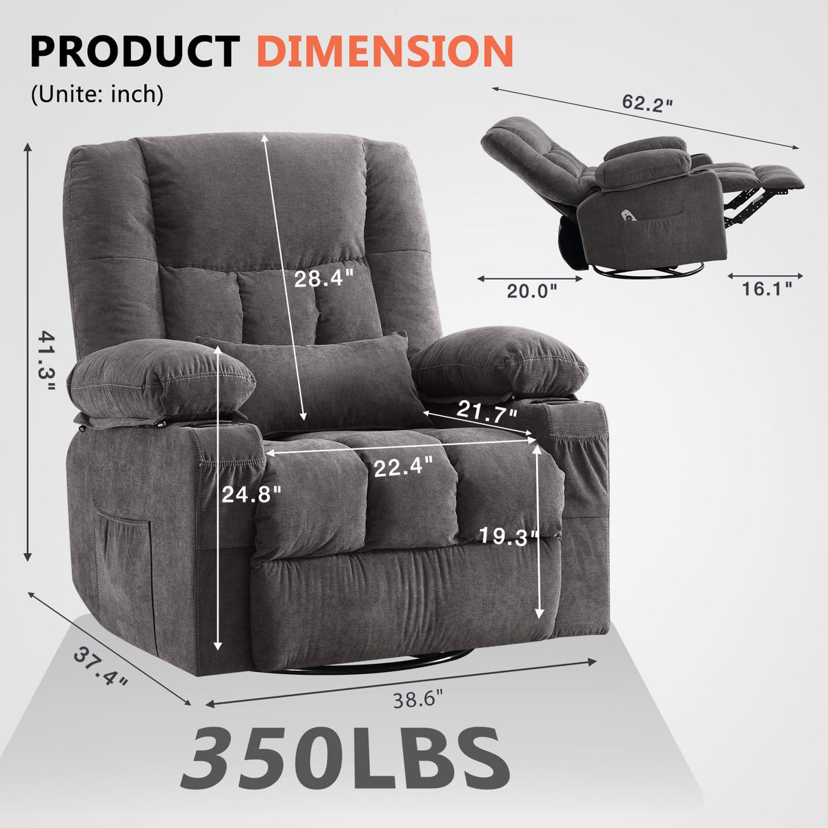 Swivel Rocker Recliner Chair with Massage and Heat Y21597